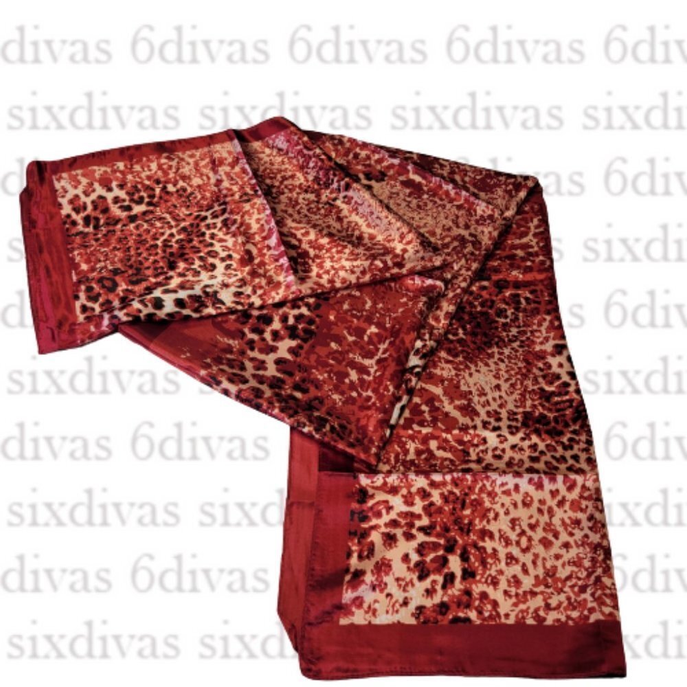 Womens Red Scarf Animal Print Long Rectangular Scarf